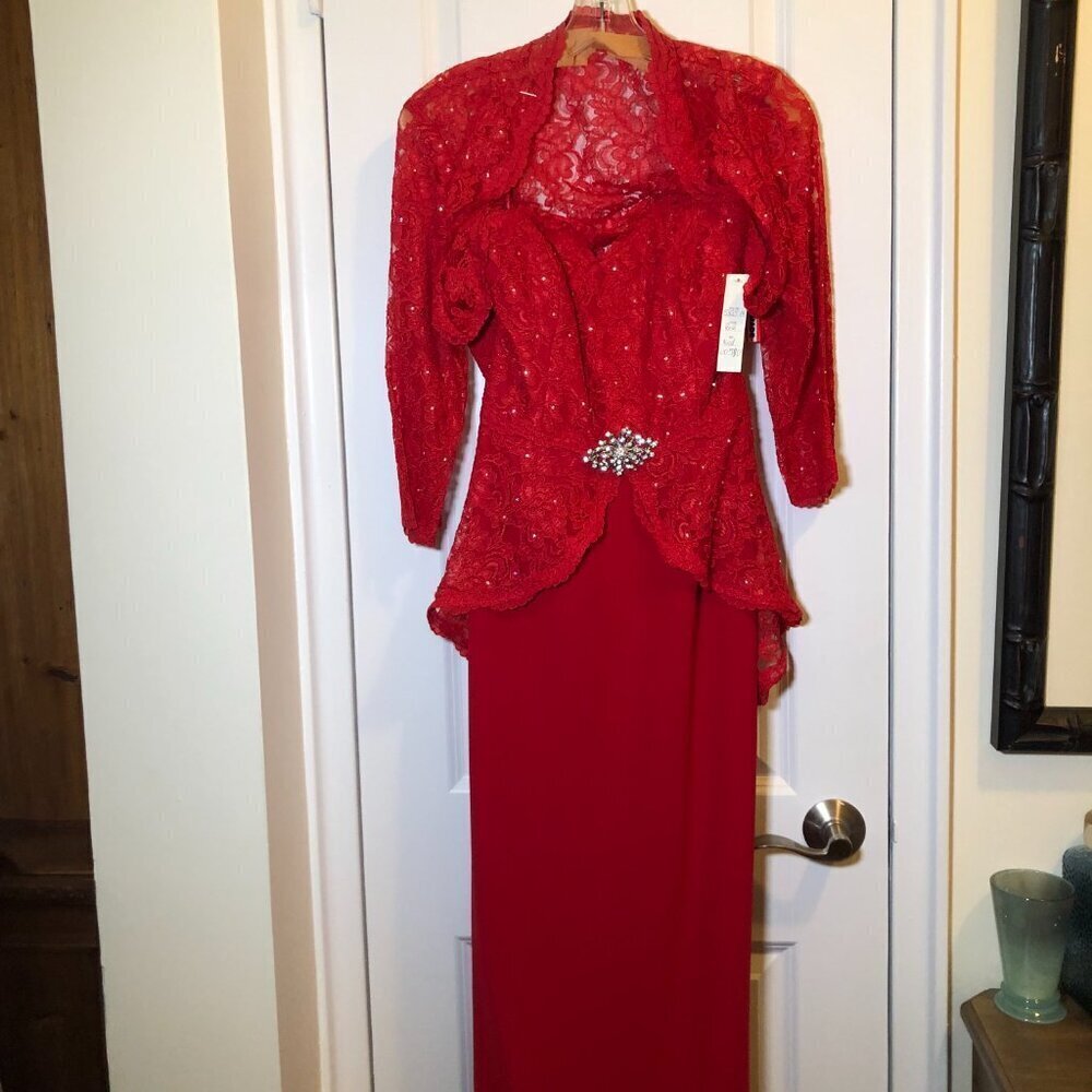 Ideas by Barbara Red Long Gown/Dress 5825-14 Size Small